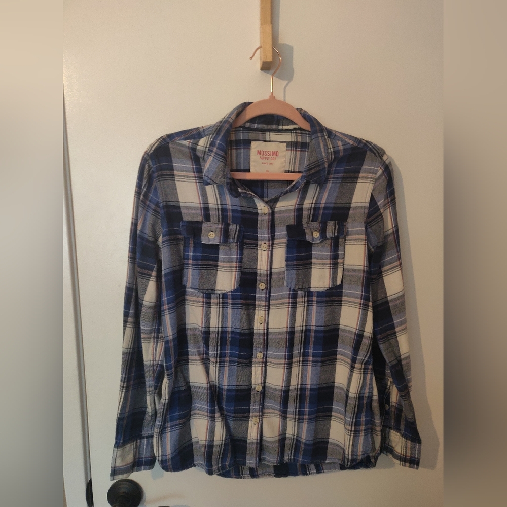 Mossimo Supply Co. Blue and White Plaid Button Down Shirt